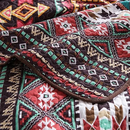 Miniatura 7 de ENASAL Juego de colcha reversible, juego de colcha a rayas, rojo y marrón, colcha bohemia, tamaño King