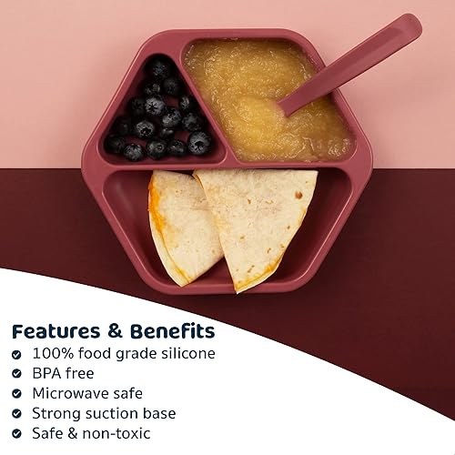 Miniatura 5 de Tiny Twinkle Plato de succión de silicona para bebé, plato dividido con agarre de succión para primeros alimentos y niños que se alimentan por sí