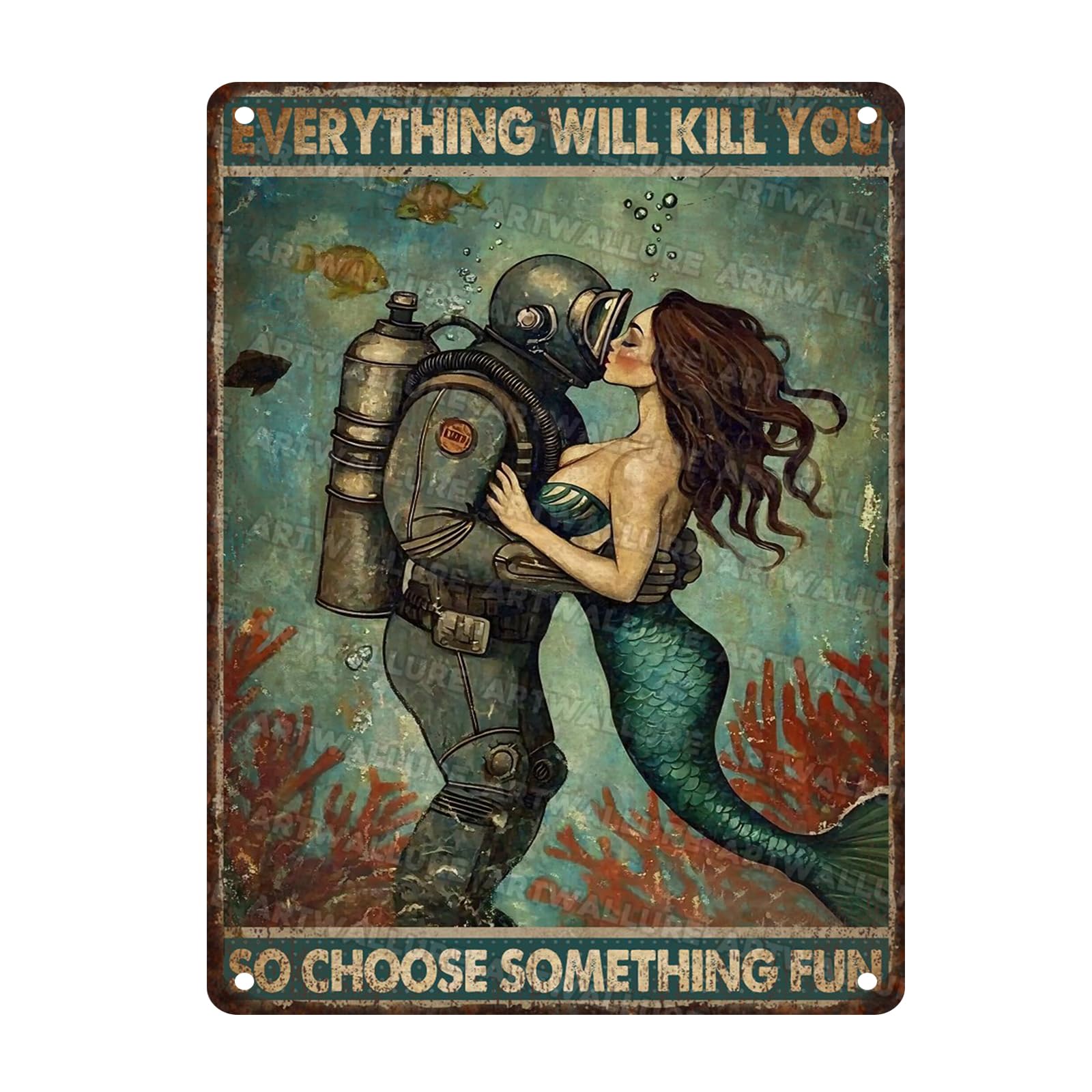 Mermaid Bathroom Sign Everything Will Kill You So Choose Something Fun Metal Wall Decor for Showers, Beach Houses, Bars & Patios 12x16 Inch