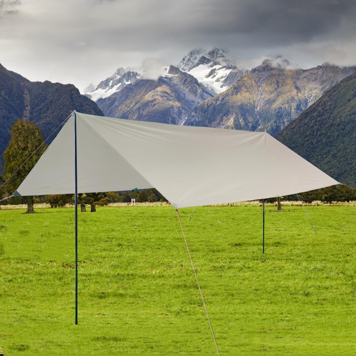 DANCHEL OUTDOOR 13x9.8ft Large Waterpoof Camping Nylon Tarp Canopy, Tent Canopy Sun Shelter Glamping Awning Accessories, Khaki