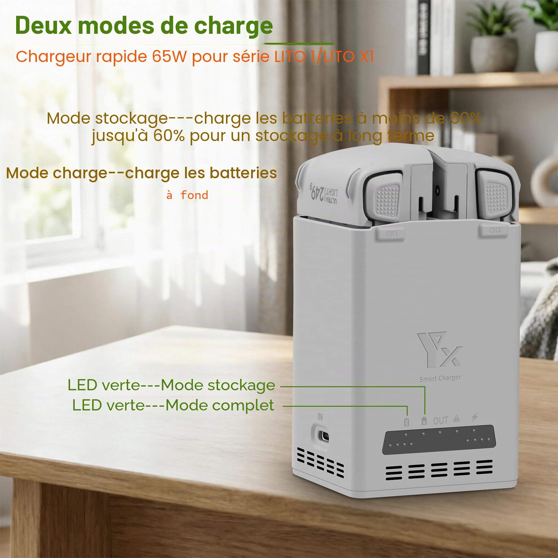 Chargeur de batterie bidirectionnel 65 W avec charge de stockage pour DJI Lito 1 X1