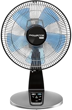 Rowenta, Desk Fan, Turbo Silence Table Fan with Remote, 18 Inches, Ultra Quiet Fan for Bedroom, Oscillating, Portable, 5 Speeds, Black, Indoor, VU2660