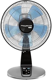 Rowenta, Desk Fan, Turbo Silence Table Fan with Remote, 18 Inches, Ultra Quiet Fan for Bedroom, Oscillating, Portable, 5 Speeds, Black, Indoor, VU2660