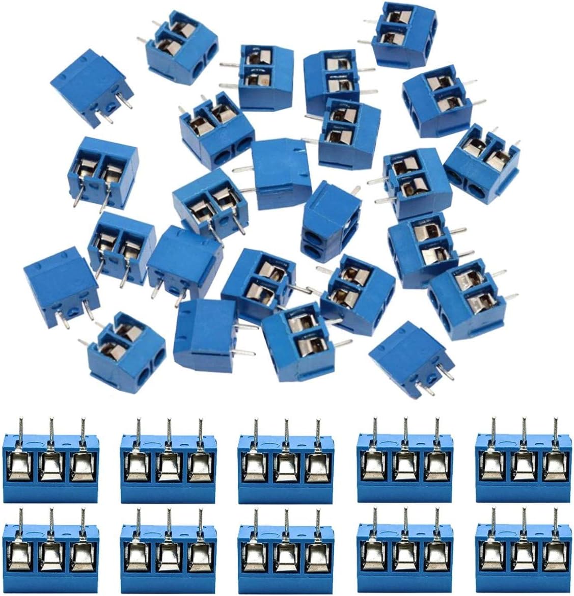 KeeYees 60pcs 5mm Pitch 2 Pin & 3 Pin PCB Mount Screw Terminal Block Connector for Arduino (50 x 2 Pin, 10 x 3 Pin)