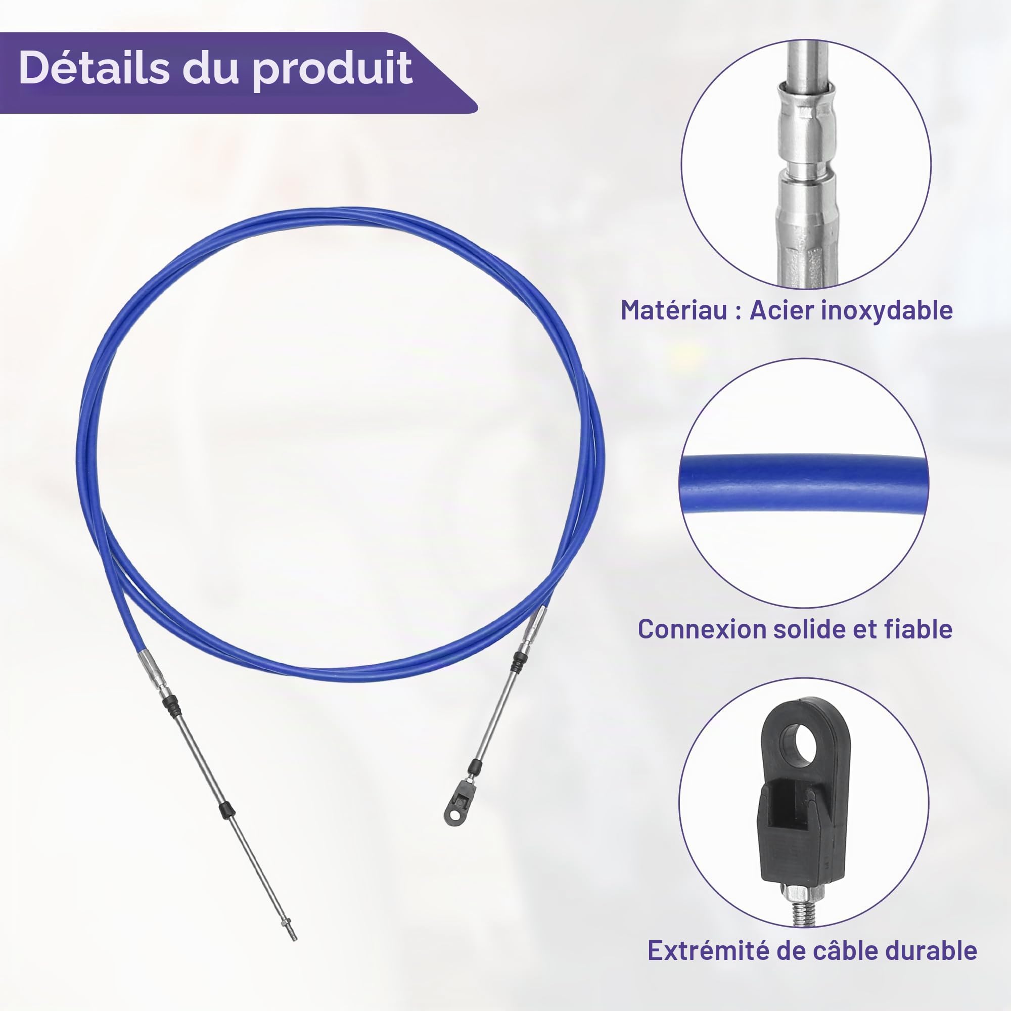 QUARKZMAN Câbles Commande Gaz Et Changement Vitesse Pour Yamaha 2Pcs | Couleur: Bleu, Matériau: Acier Inox & Caoutchouc, Longueur: 400Cm/13Ft/157.5In, Filetage: M5x0.8, Pour Bateau Marin