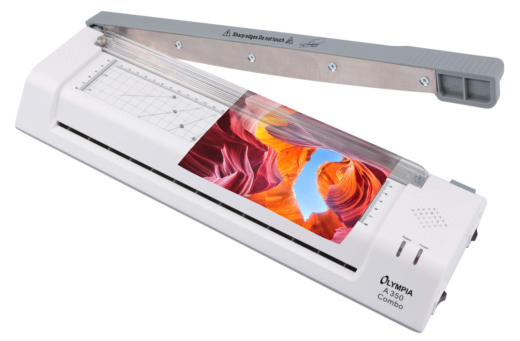 Olympia A 350, Kombi Laminier- und Schneidegerät für A3, 75/80 - 125 Micron, 3130 & Laminierfolien-Set 80 Mikron DIN A4, A5,A6, Visitenkarte