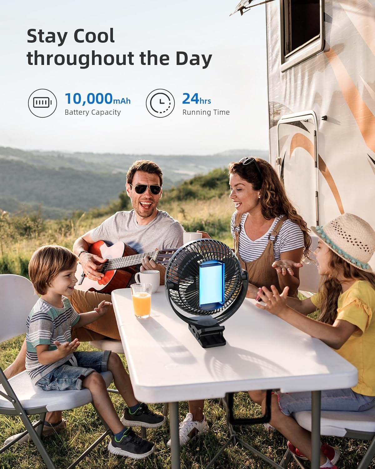 Koonie Ventilador Portátil Recargable de 10000 mAh,Ventilador USB,4 Velocidades & 360° Ajustable, Ventilador de 8 Pulgadas con Batería para el Hogar, Oficina, Gimnasio, Pesca, Camping, Golf