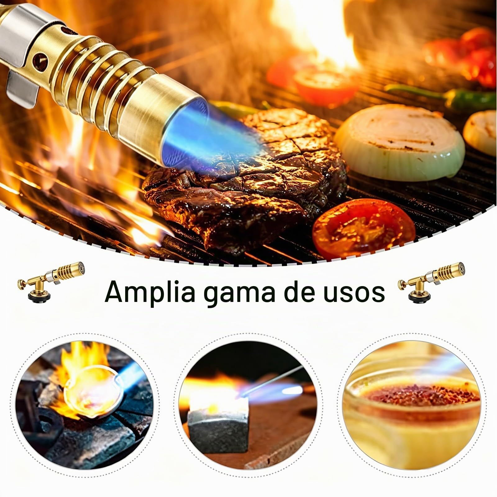 Pistola de llama de cobre, soplete ajustable portátil, soplete de gas butano turbo, para uso en casa y exterior, barbacoa, horneado, soldadura, desoldadura