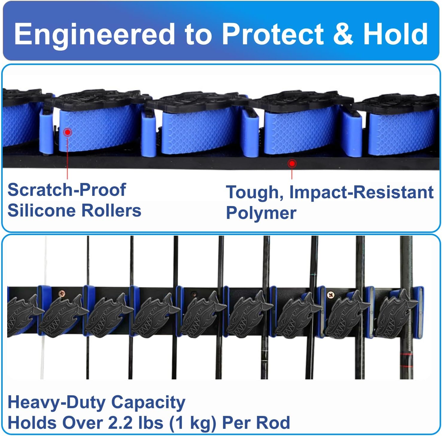 Vertical Fishing Rod Storage Rack Wall Mounted Pole Holder Rack Holds 9 Rods Combos Black