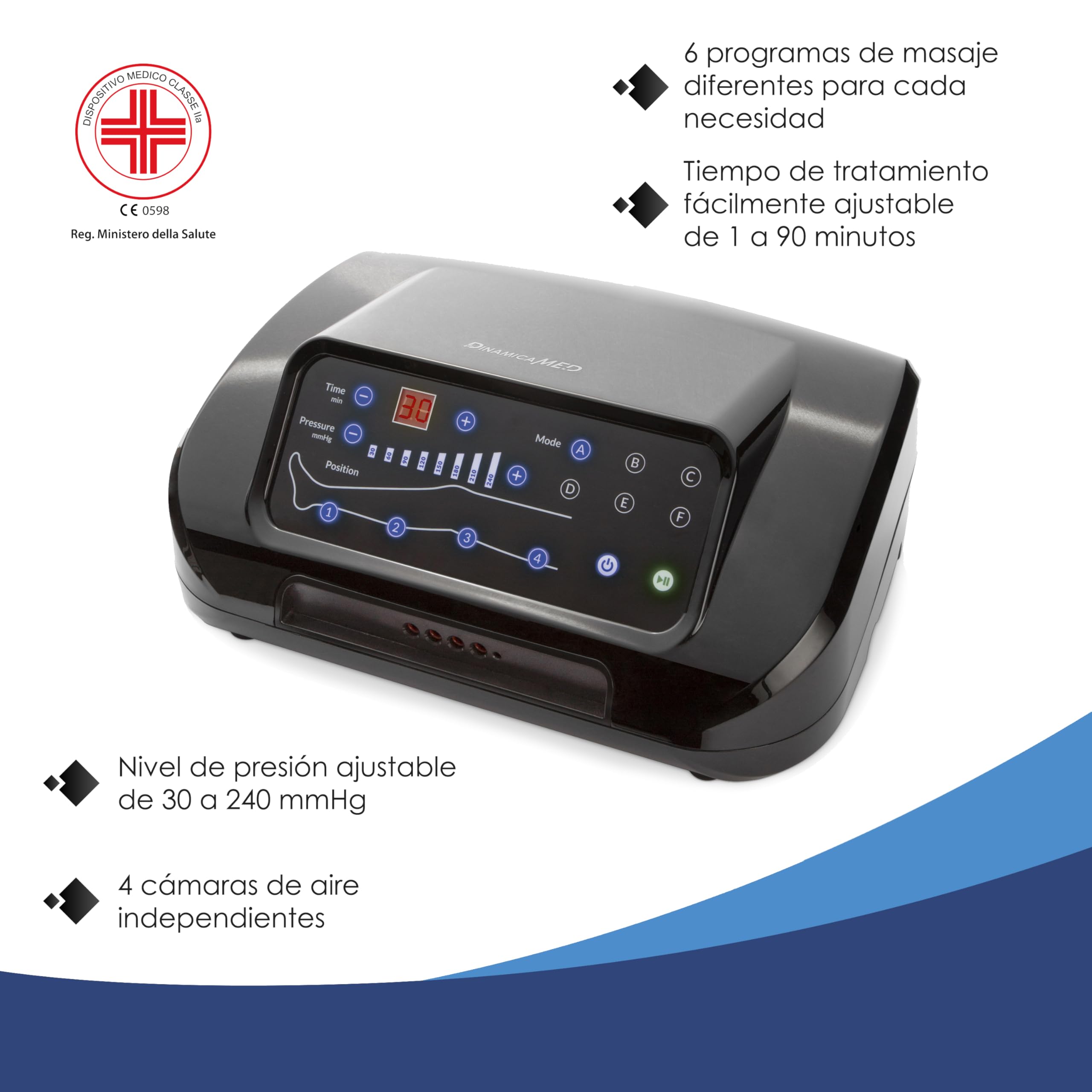 Dinamicamed Presoterapia PRO 4.0 Classic – Máquina de Presoterapia Profesional con Botas para Piernas y Faja Abdominal, 4 Cámaras de Aire, Presión Ajustable, Presoterapia en Casa