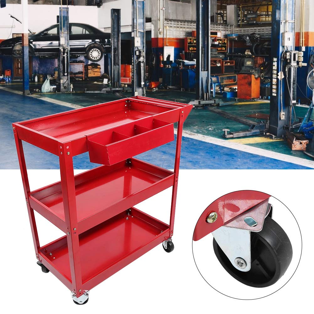 Ausla Carrello Portautensili, Carrello Portautensili in Acciaio a 3 Livelli, capacità 100 Kg, 84 X 41 X 79 Cm, con Maniglia per Montaggio Laterale e 4 Ruote per Deposito Attrezzi Riparazione Garage
