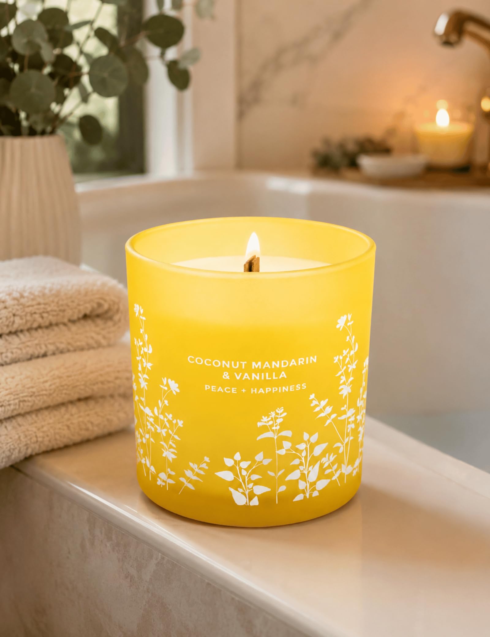Coconut Mandarin Vanilla Soy Candle | Luksusowe świece zapachowe do domu | Duża świeca Wood Wick 300 ml | Relaksująca świeca aromaterapeutyczna prezent dla kobiet i mężczyzn