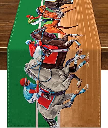 Nepnuser Camino de mesa Kentucky Churchill Downs de carreras de caballos Derby temático decoración de fiesta del hogar, cocina, comedor, 72 pulgadas