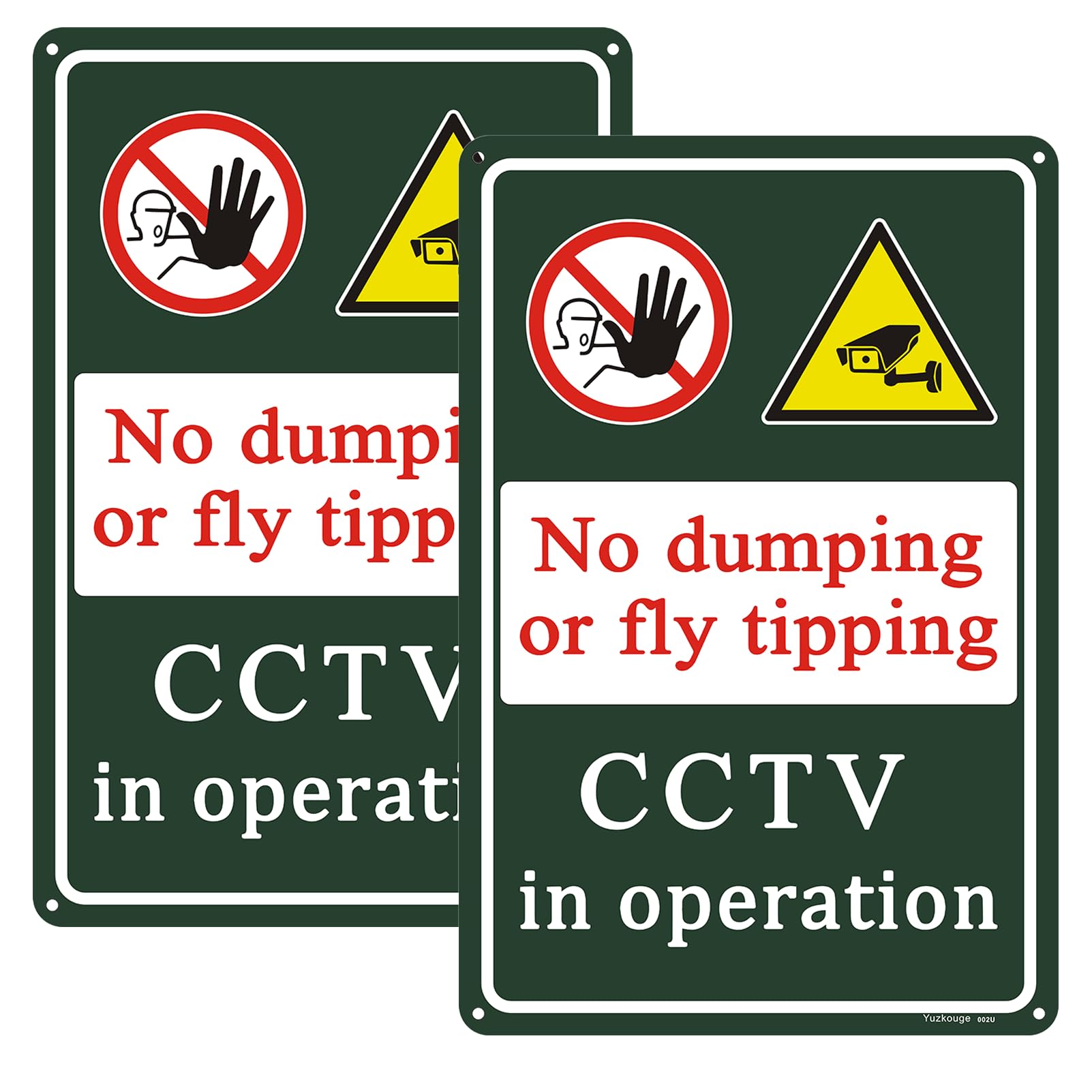 Yuzkouge No Dumping or Fly Tipping Sign - 2 Pack, 20x30cm, Aluminum