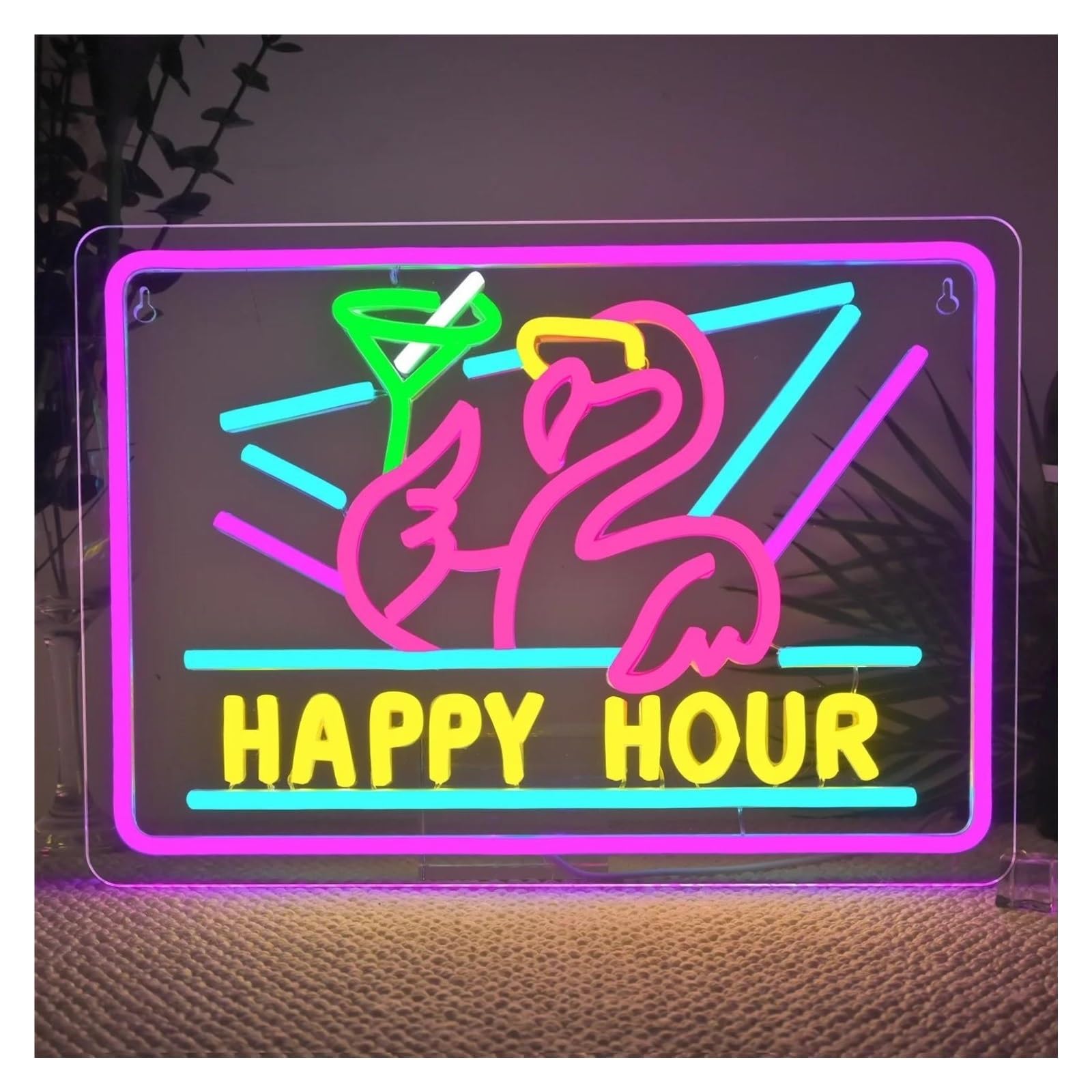 Insegna al Neon Insegna Al Neon Happy Hour A, Luci Al Neon Dimmerabili, Decorazione Da Parete Per Bar, Birra, Spiaggia, Festa, Insegna Luminosa 27cmx38cm