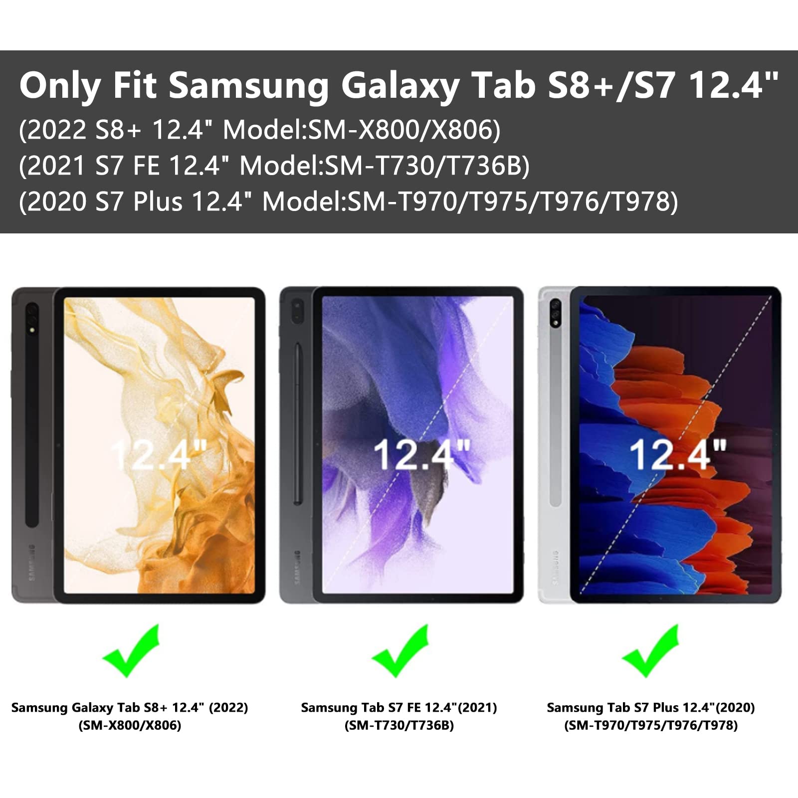 Custodia Compatibile con Samsung Galaxy Tab S7 Fe/S8+ Plus,Con S Pen Holder Cover per 12.4" Galaxy Tab S8+ 2022/S7 FE 2021/Tab S7 Plus 2020, con Portapenne Più Angoli di Visuale (Nero)
