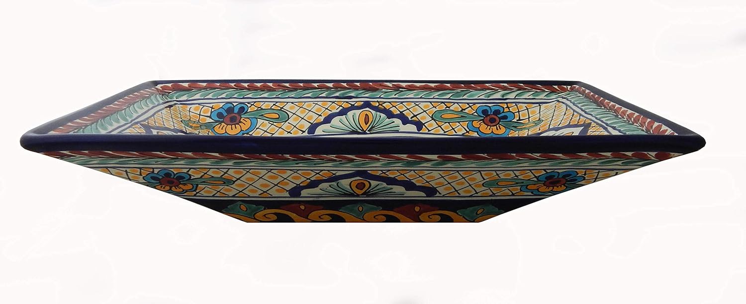 Mexican Vessel Rectangular Sink Bathroom Handmade Sink Hand Painted #05