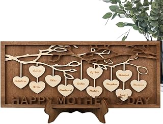 3D Family Tree Decor | 4/5/10/12 Names Engraved Hearts and Family Wording Frames with Family Tree - DIY Make Your Own Family Tree, Mother's Day Birthday Gift Wall Decor Remek