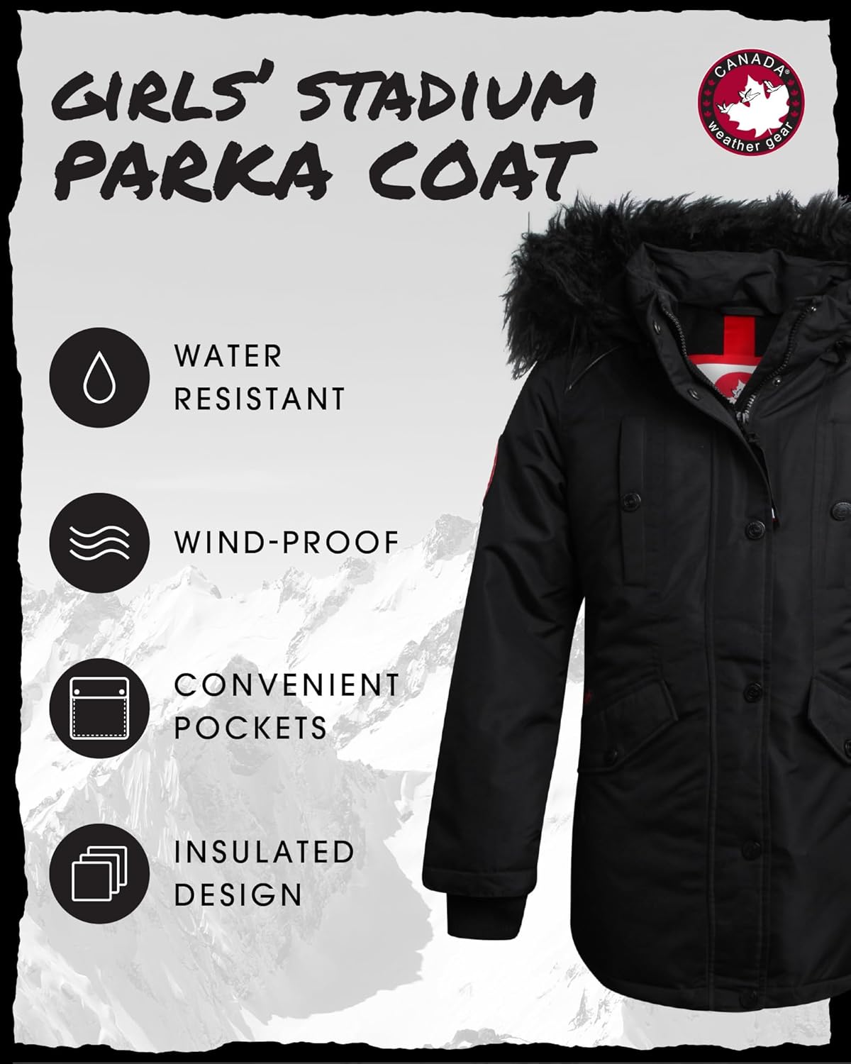 CANADA WEATHER GEAR Girls Winter Coat - Long Length Faux Fur Puffer Ski Jacket Water & Wind Resistant Insulated Fleece Parka - Image 2