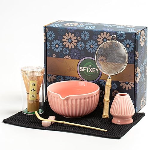 Miniatura 10 de Matcha Whisk Set, Matcha Set Includes Ceramic Matcha Bowl, Matcha Whisk and Holder, Bamboo Scoop, Sifter, Scoop Rest and Tea Towel - 7 Pcs Matcha