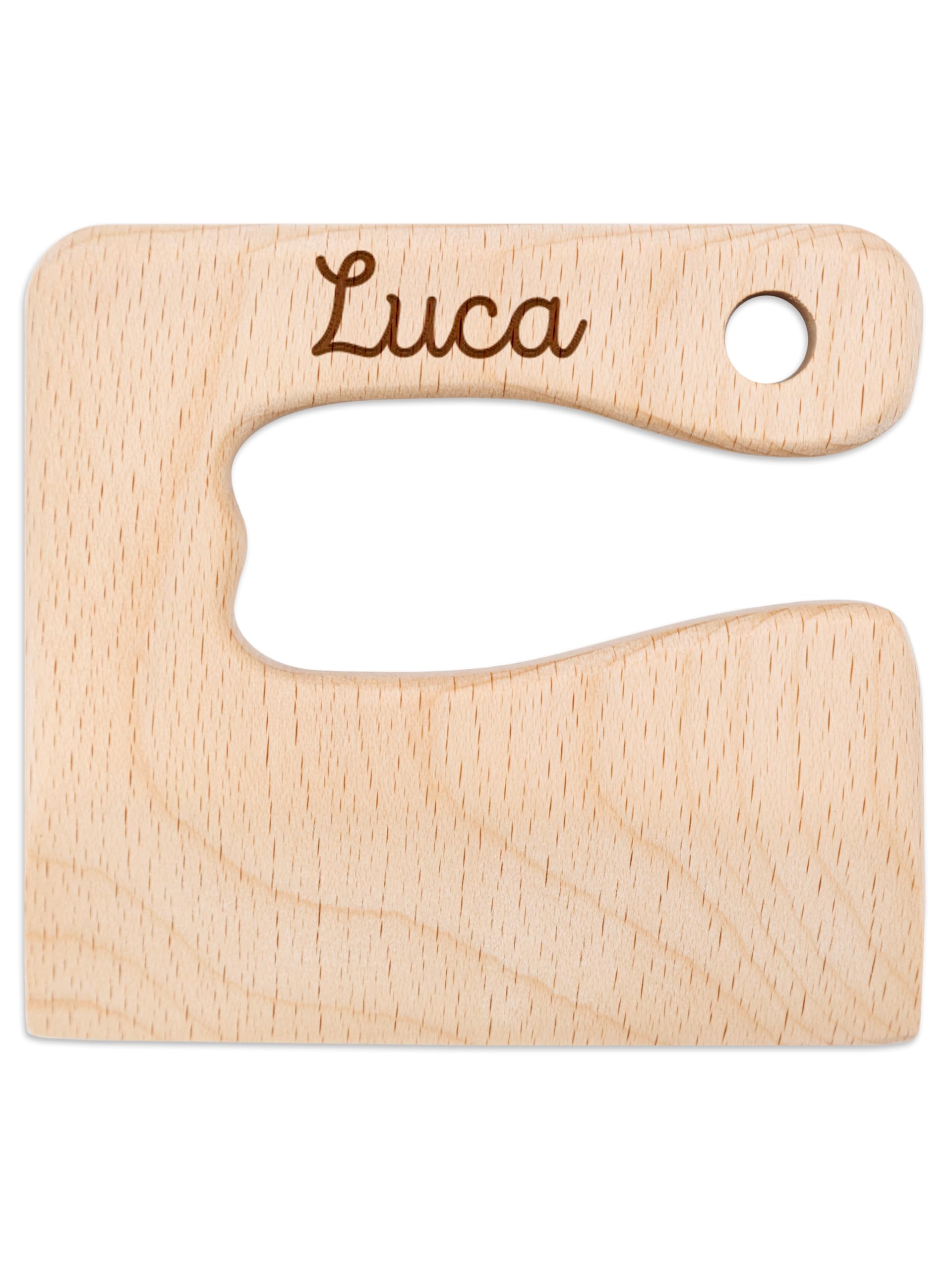 wunderwunsch® - Personalisiertes Montessori Kinder Messer mit Gravur - Sicheres Holz Baby Besteck mit abgerundeten Kanten - Geburtstag Baby Geschenk (mit Name)