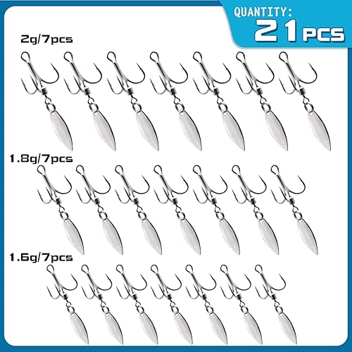 Miniatura 2 de Gefischtter Fishing Hooks Fishing Spoons Treble Hooks Willow Bladed Replacement Spinner Fishing Hook Set for Bass Trout Saltwater Freshwater Fishing