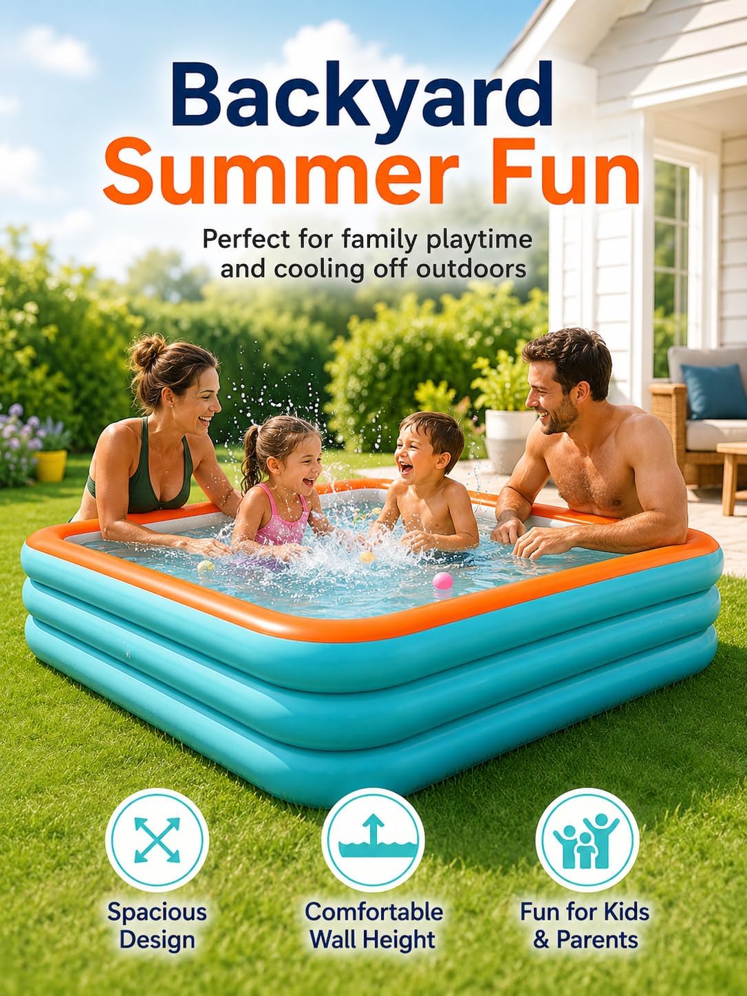 Inflatable Pool for Adults with Pump 102" X 68" X 22"