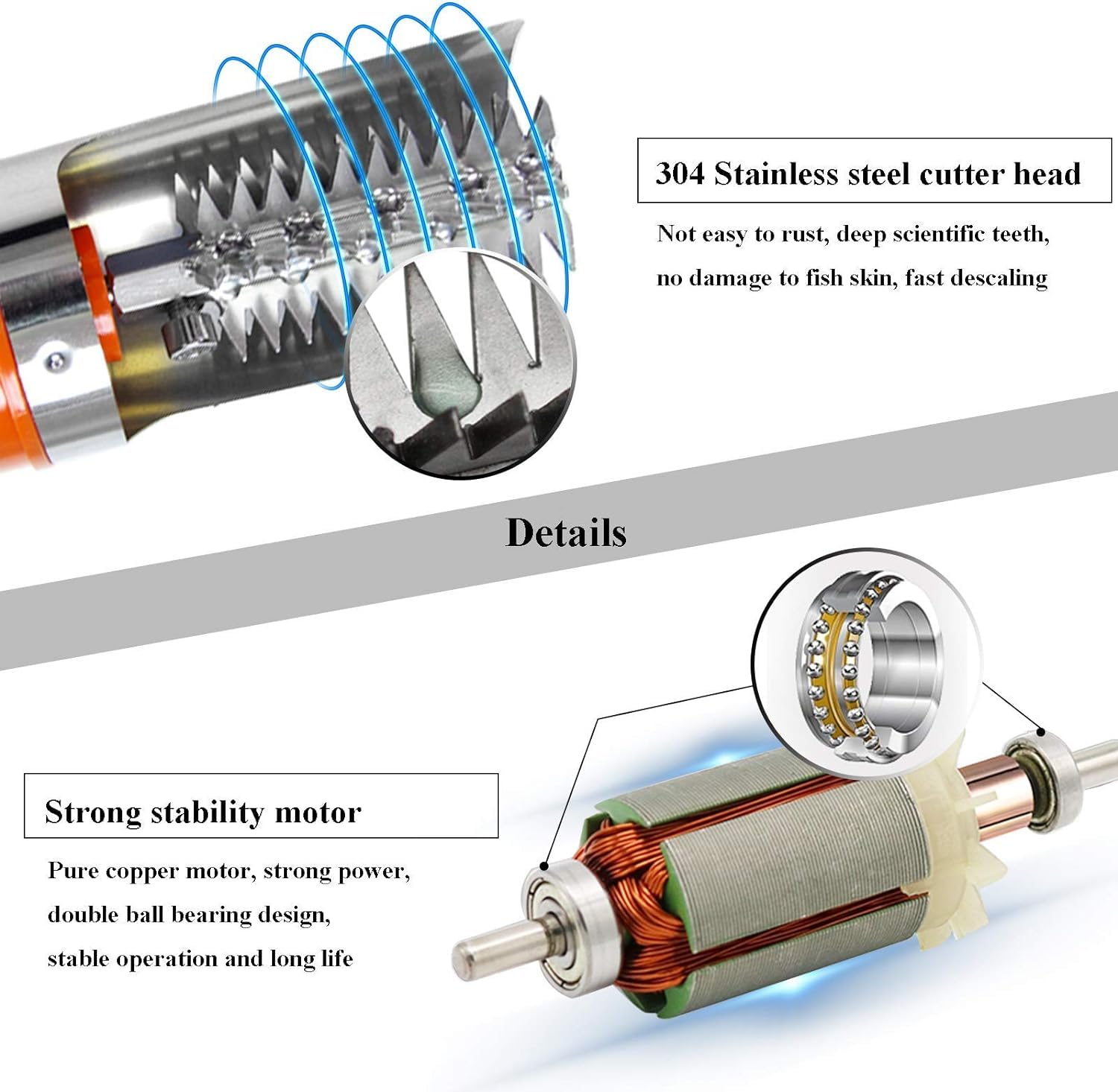 MXBAOHENG Elektrische Fischschuppen Entferner mit 1 Akku 2200mAh Wiederaufladbarer Elektrischer Fischschupper Wasserdicht 7000 RPM für Fischmärkte, Restaurants, Küchen (orange 1 Batterie)