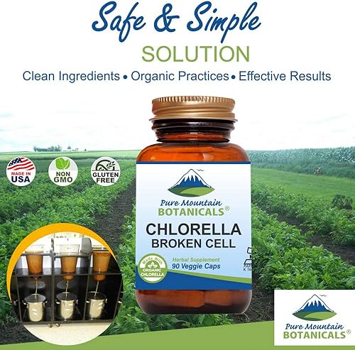 Miniatura 3 de Pure Mountain Botanicals Broken Cell Wall Chlorella Cápsulas - 90 cápsulas veganas kosher ahora con 500 mg de polvo orgánico de Chlorella