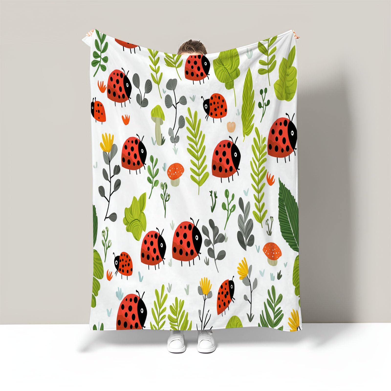 Couverture de coccinelle en flanelle vert sauge 130X150cm pour lit et canapé