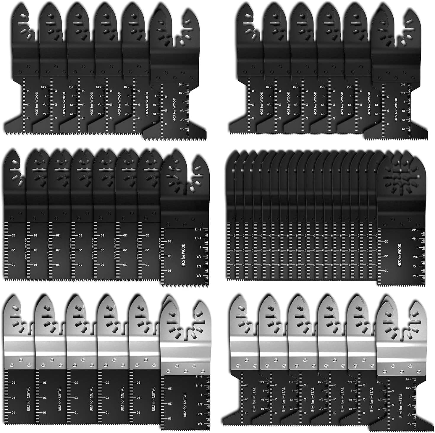 50 PCS Oscillating Saw Blades Universal Multi Tool Blade for Wood Plastic Soft Metal Cutting Quick Release Saw Blades Fit Fein Multimaster Porter Cable Black Bosch Craftsman and More