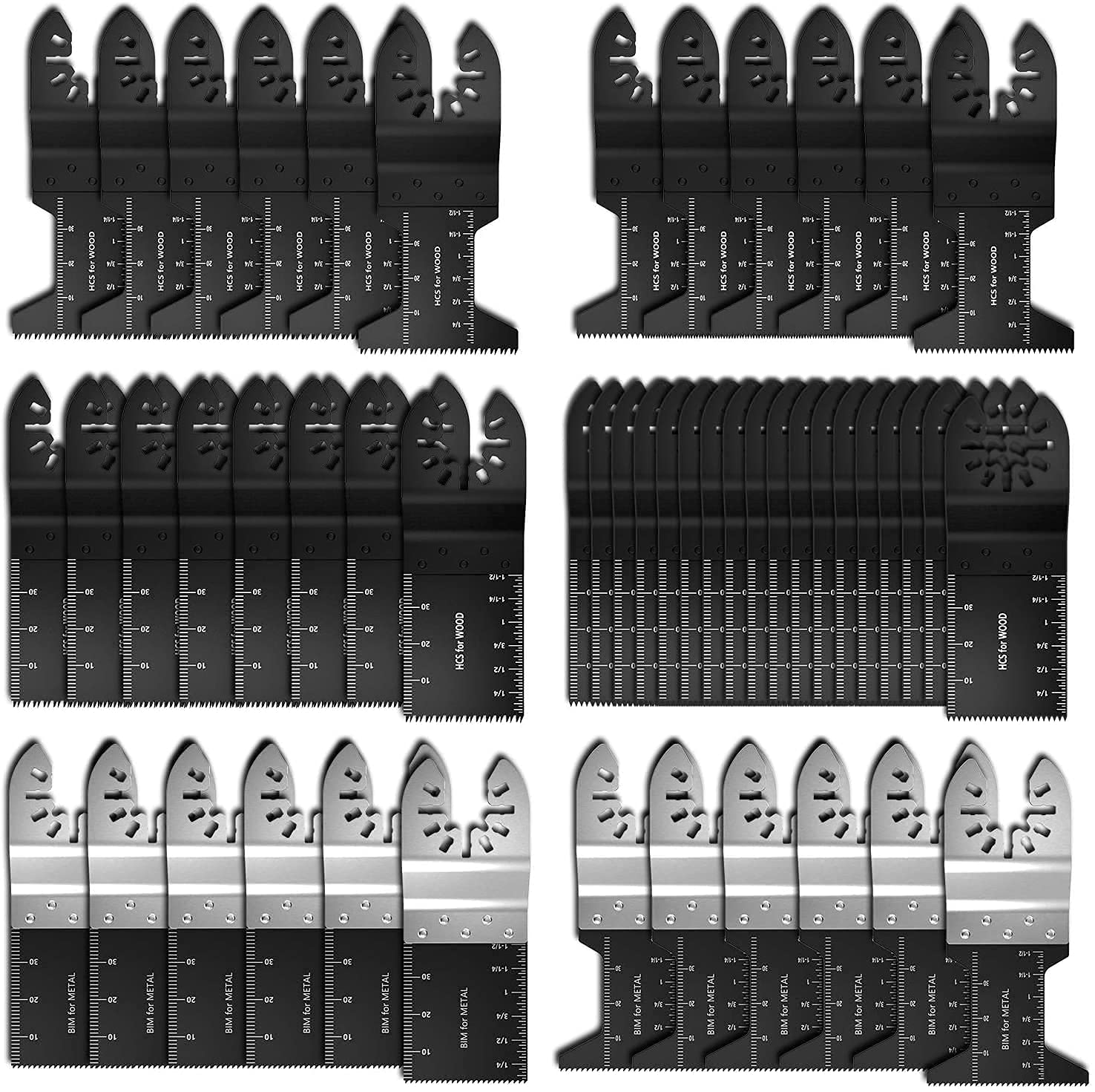 50 PCS Oscillating Saw Blades Universal Multi Tool Blade for Wood Plastic Soft Metal Cutting Quick Release Saw Blades Fit Fein Multimaster Porter Cable Black Bosch Craftsman and More