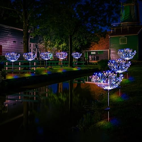 Vista 28 de Luces solares de fuegos artificiales para jardín, impermeables, paquete de 6, 120 luces LED, coloridas, para patio, patio, acera, Navidad, fiestas