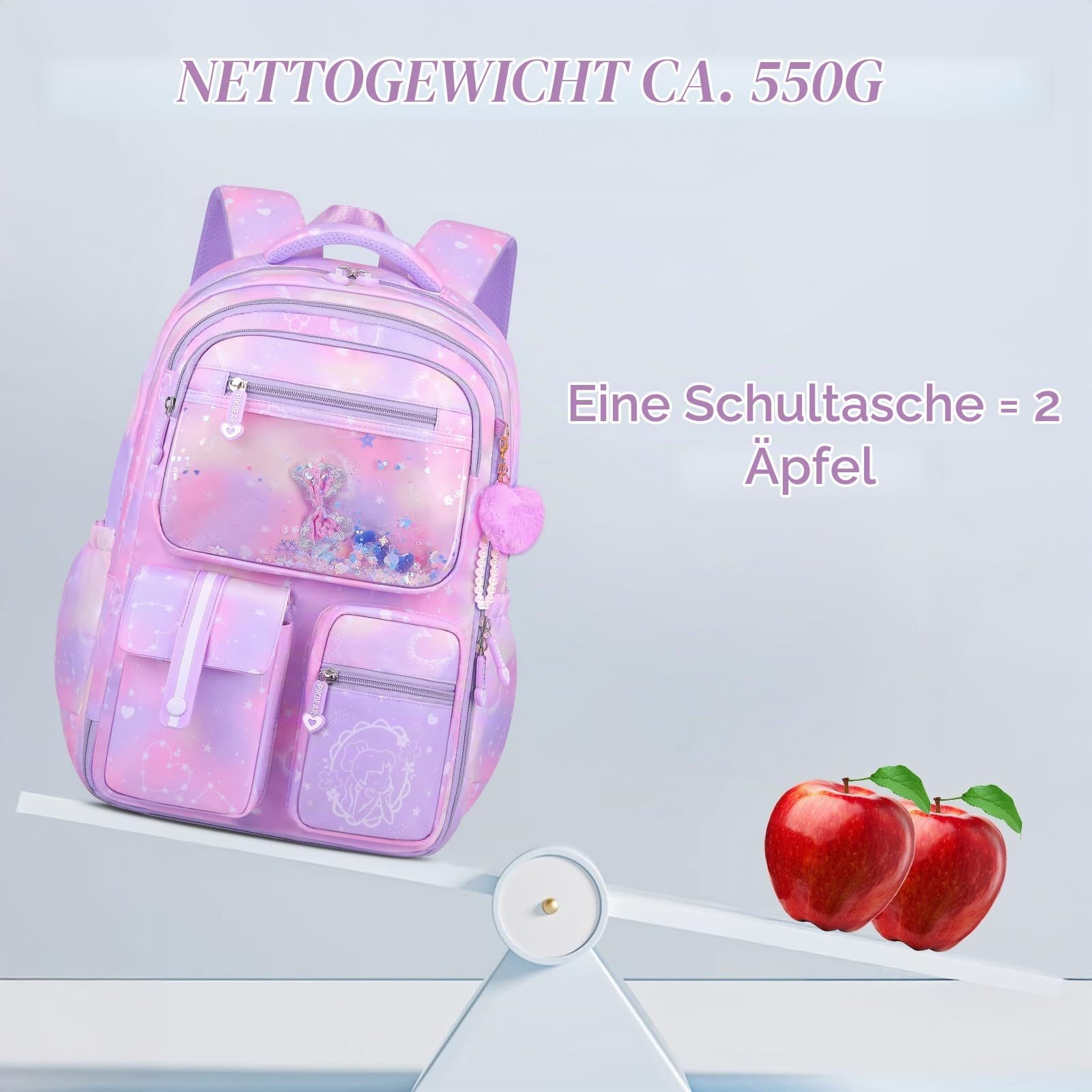 Amythe Set Schulrucksack Mädchen Teenager 3 Teilig fur Schule | Schulranzen mit Lunch Tasche Federmäppchen Gymnasium Oberstufe für Schule Reisen für 15.6" Laptop-Lila