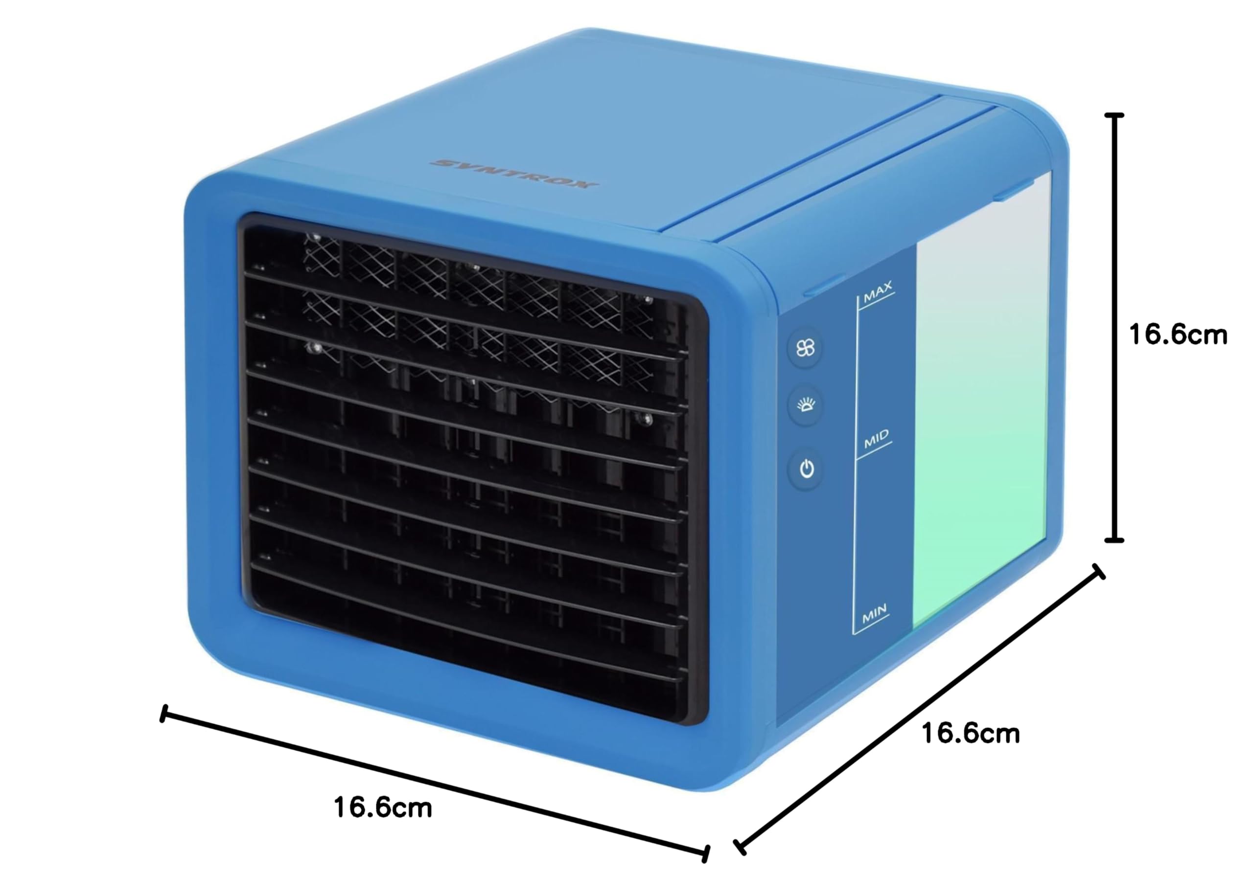Syntrox Germany Mini Luftkühler mit Wasserkühlung Trivaria | Verdunstungskühler, Luftbefeuchter, Lufterfrischer, USB-Anschluss, Sommerkühlung, Camping-Luftkühler (Blau-Weiß)