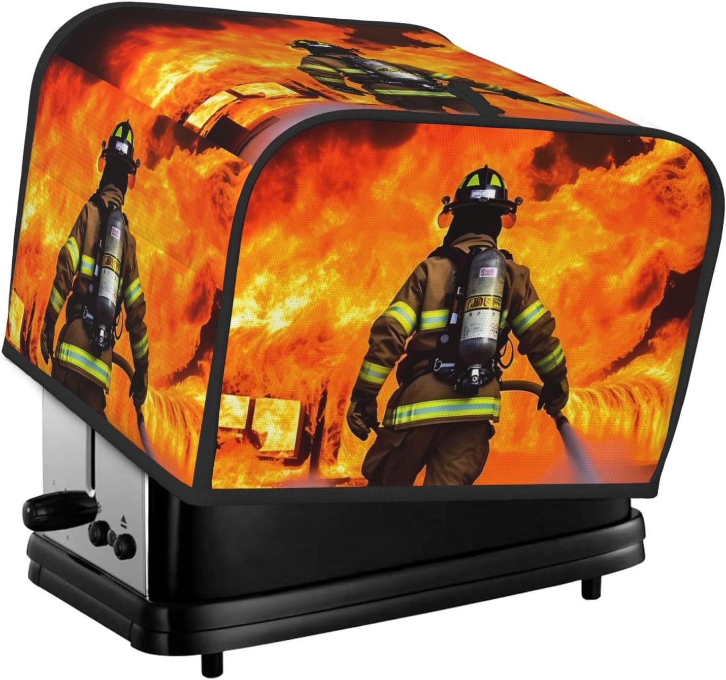 Firefighter Fireman Flame Toaster Cover 4 slice Kitchen Small Appliance Covers with Pockets Toaster Dust Cover with Top Handle Oven Cover Washable Universal Bread Maker Cover for Kitchen