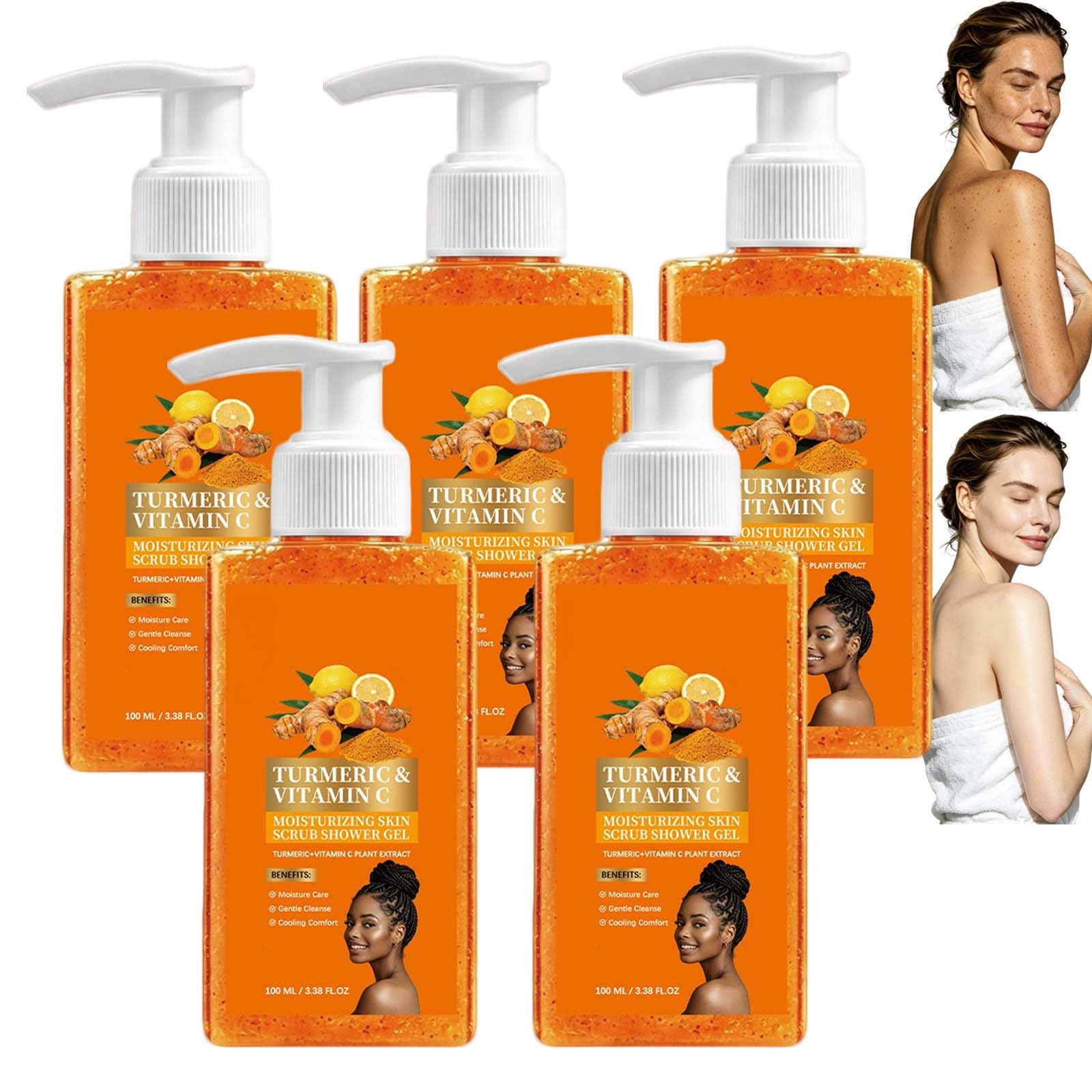 Cúrcuma Vitamina C Scrub Body Wash, exfoliante corporal blanqueador, exfoliante hidratante corporal exfoliante para pieles secas y ásperas (5 unidades)