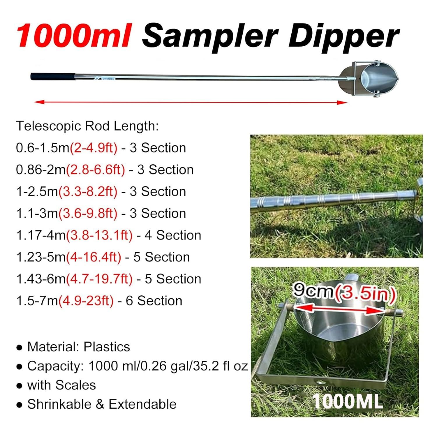Campionatore telescopico per il monitoraggio ambientale, campionamento leggero e facile di estensione