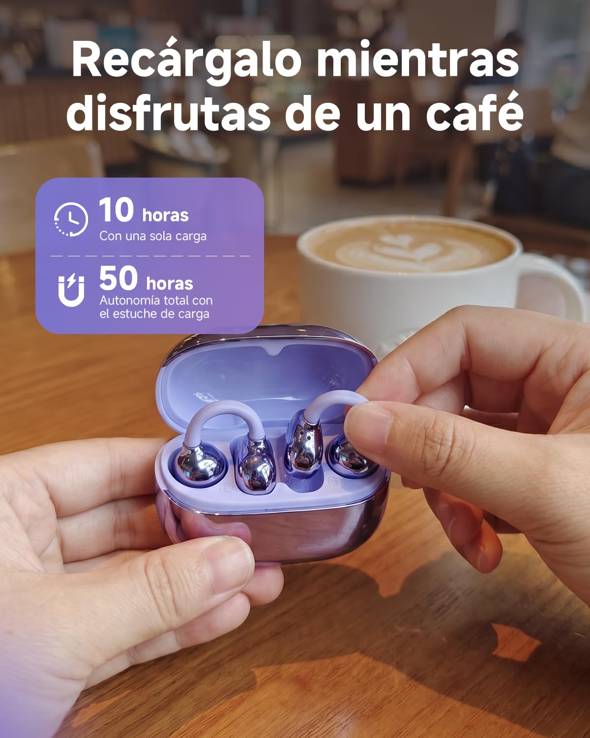W-A2 Amplificador de audición con clip de oreja abierta | Caja de carga LED con pantalla digital, ajuste seguro y cómodo, amplificación de sonido clara y natural