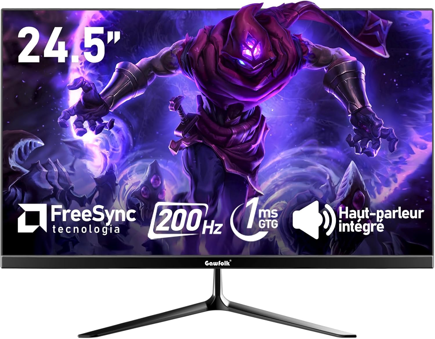 Gawfolk Écran PC 24,5 Pouces, Moniteur de Jeu pour Ordinateur 200 Hz, FHD 1080p, Haut-parleurs intégrés, 1 ms, FreeSync, 99% sRGB, Angle de Vue de 178°, HDMI, DisplayPort, Noir