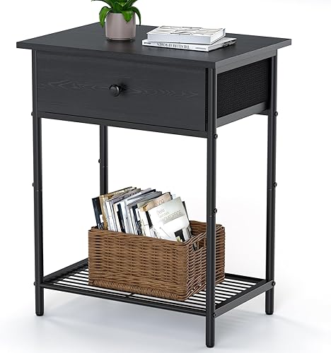 Mesitas de noche para mesas auxiliares de espacio pequeño con cajones, mesita de noche con estante de almacenamiento abierto de madera, mesa