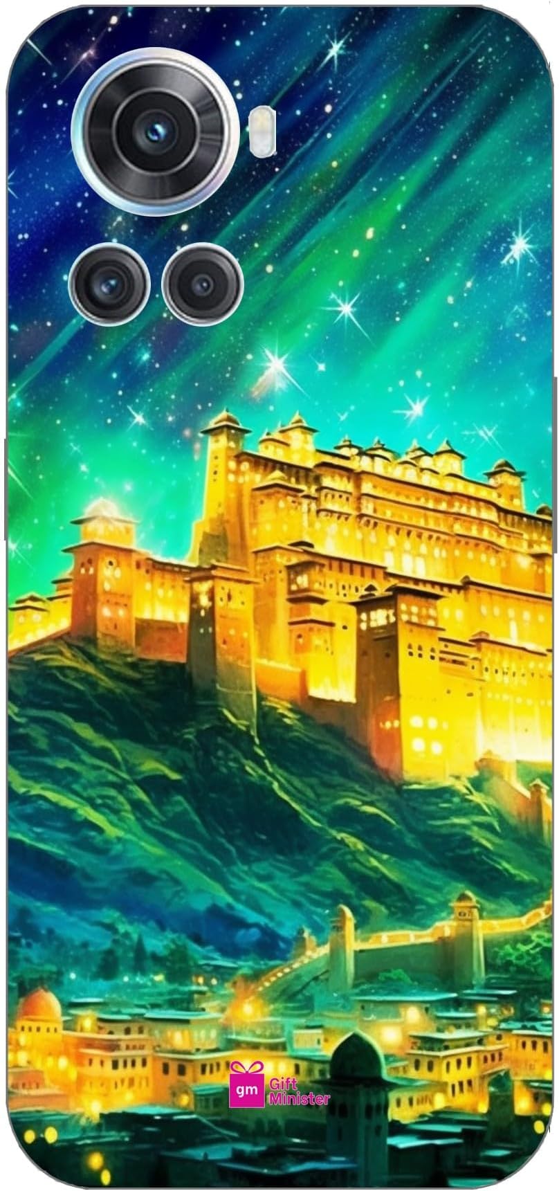 Gift Minister Soft Designer Mobile Case for One Plus 10R 5G Back Cover Aqua Marine - Amber Fort Jaipur Rajasthan India Inspired Colorful Sparklier Stars Precise Nature Art Whimsical Magic 1Pcs 1701V