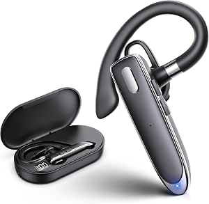 Single Ear Bluetooth Headset With Charging Case - Noise Canceling Mic For Calls & Office