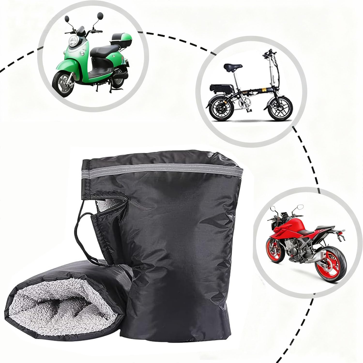 Manicotti Universale per Manubrio Moto, Manubrio Antivento Inverno Scooter, Ispessito di Protezione Guanti Caldi Moto con Peluche, Applica a Inverno Mano Prevenire Congelamento Mani