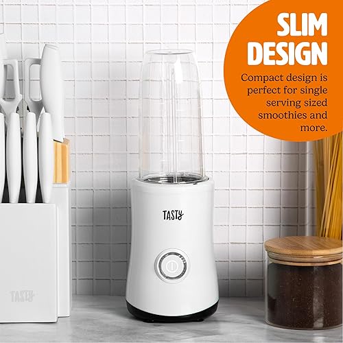 Miniatura 4 de Tasty Batidora personal con tazas, potente motor de mezcla de 350 W, juego de 9 piezas con 4 tazas y tapa de viaje, compacta y portátil, color blanco