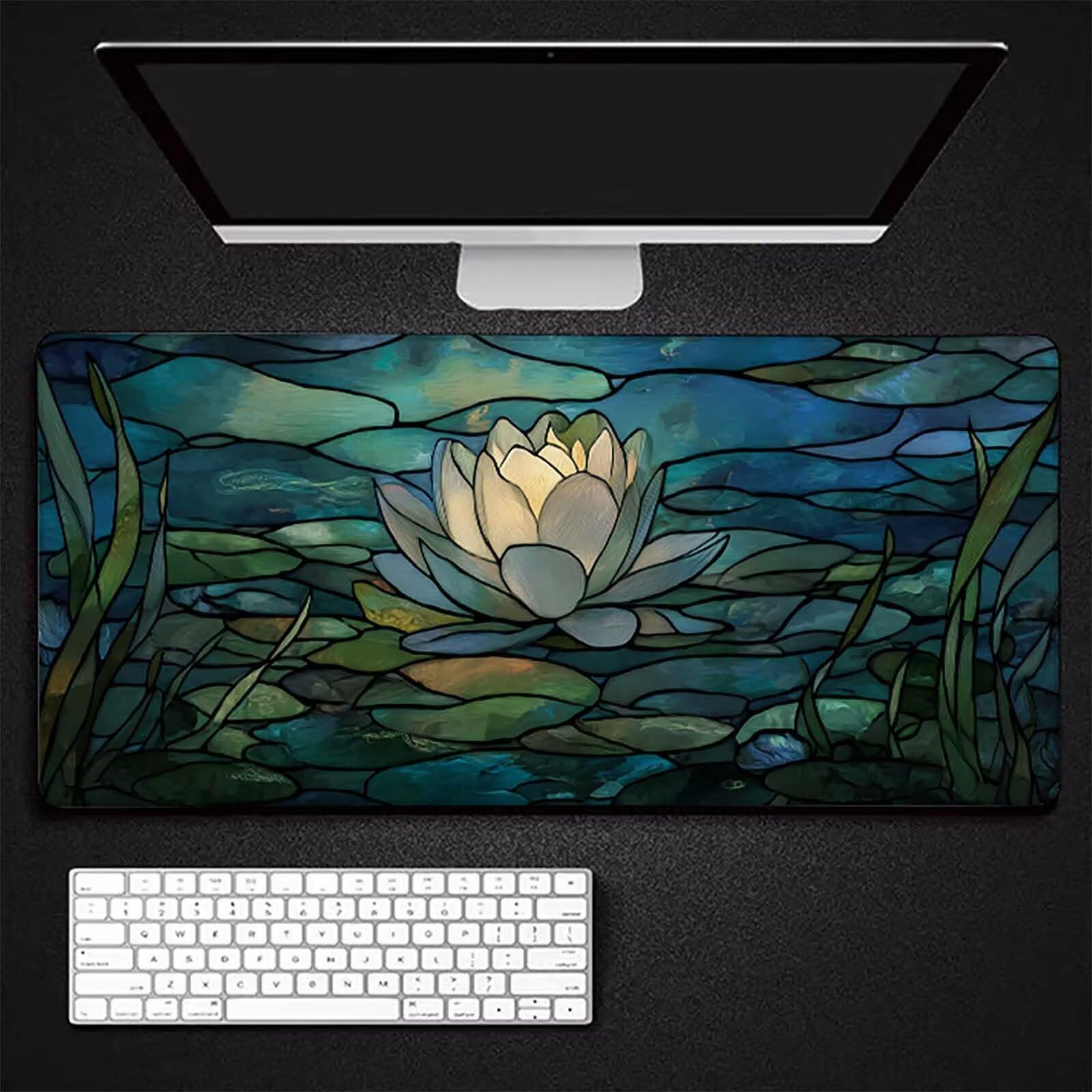 Czarna podkładka pod mysz XXL, 1500 x 800 x 3 mm, duża, gamingowa podkładka pod mysz, kwiat, z przyszytymi krawędziami, wodoszczelna, antypoślizgowa podkładka pod mysz, PC, laptop, poprawia precyzję i