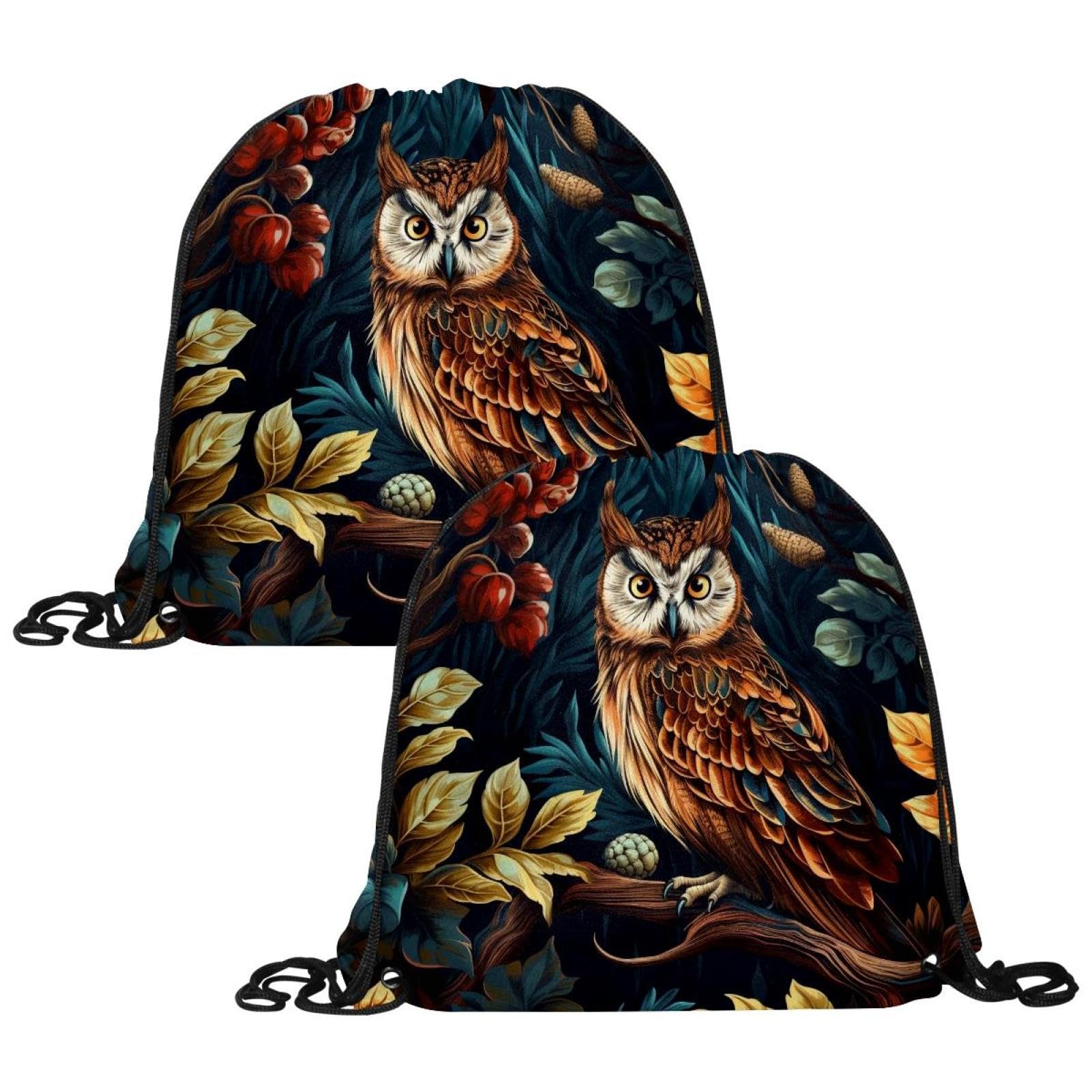 Luoweisi 2 Pack Drawstring Bags, Forest Owl PE Bags Drawstring Gym Bag String Swimming Sports Bag for School Sports Swimming Gym Travel, Beach