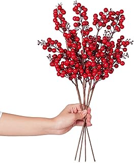 FOMIYES 10Pcs Artificial Berries, 20cm Artificial Red Berries Stems Berry Branch Artificial for Christmas Tree Decoration Crafts Wedding Holiday Winter Home Decoration