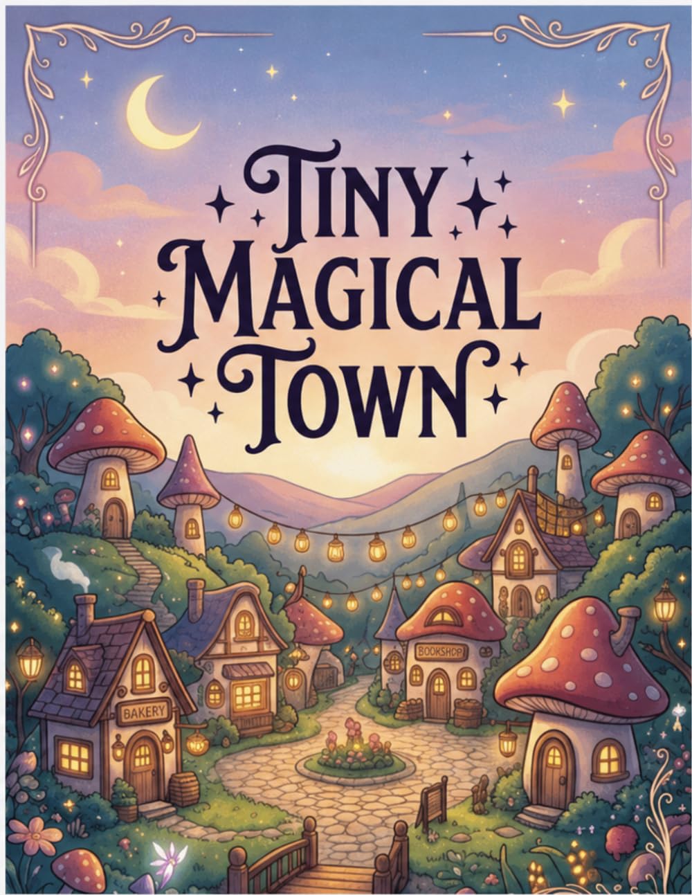 Tiny Magical Town: A Cozy Fantasy Coloring Book: Mushroom Village, Magical Streets, and Relaxing Fantasy Scenes for Adults and Kids