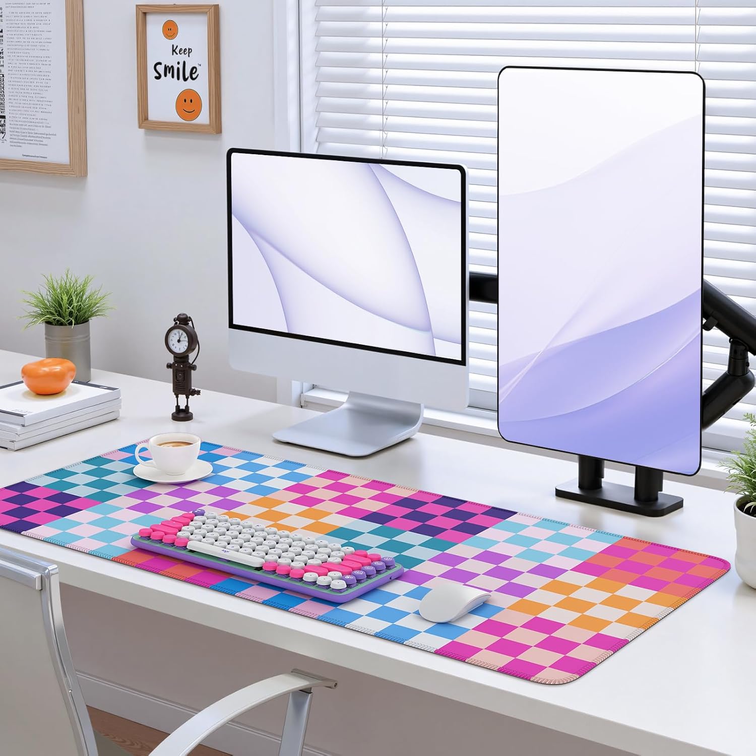 iCasso Desk Matt for Desktop, Cute Desk Pad Mat, XXL Large Mouse Pad, Anti-Slip Big Mousepad with Stitched Edges, Keyboard Pad Mouse Mat for Computer(Colour Checkered) - Image 7